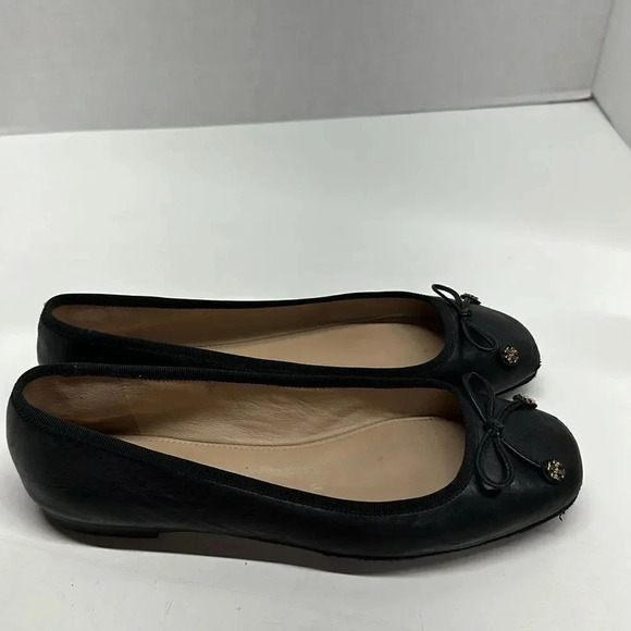 Tory Burch Laila Driver Nappa Leather Grosgrain Ballet Flats Shoes Black 8.5 - Picture 2 of 12